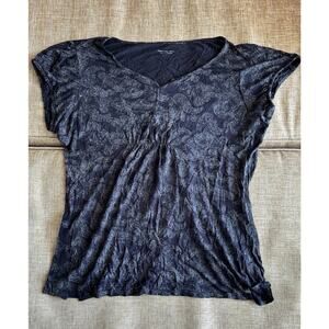 Calvin Klein Blue Short Sleeve Blouse Shirt Stretch Floral V-Neck Viscose Size L